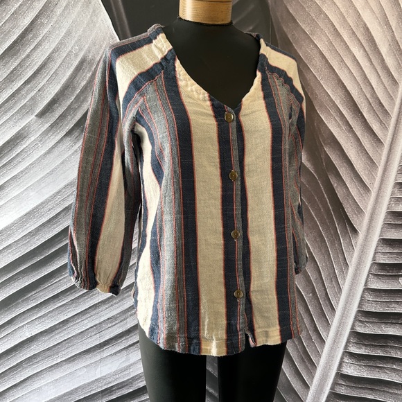 Anthropologie Cloth & Stone Top M Striped Denim Nubby Cotton Button Front - Picture 14 of 14